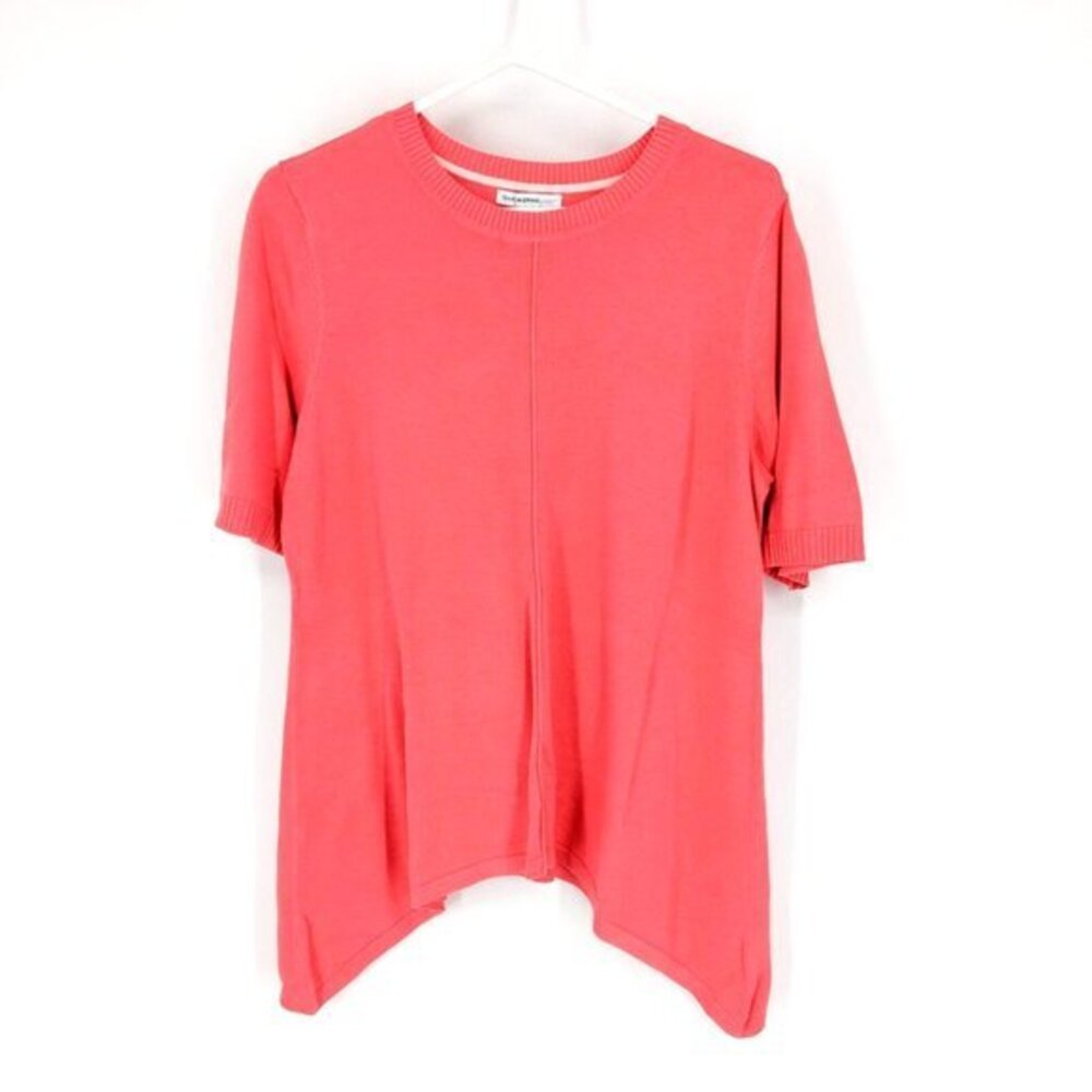 Isaac Mizrahi‎ Live! Crewneck Cascade Hem Pullover Sweater Coral Pink Large
